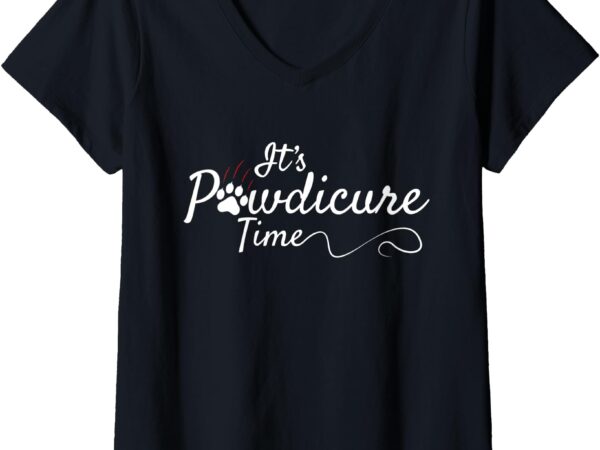 Womens funny cat groomer – pawdicure time v-neck t-shirt