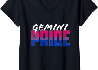 Womens Gemini Bisexual Pride Flag Zodiac Sign V-Neck T-Shirt