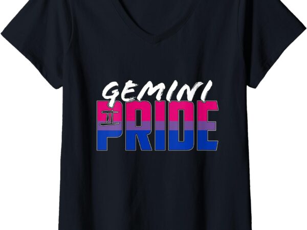 Womens gemini bisexual pride flag zodiac sign v-neck t-shirt