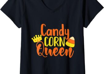 Womens Halloween Candy Corn Queen Family Gift V-Neck T-Shirt