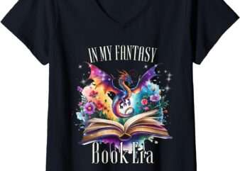 Womens In My Fantasy Book Era Book Lover Dragon Tee V-Neck T-Shirt