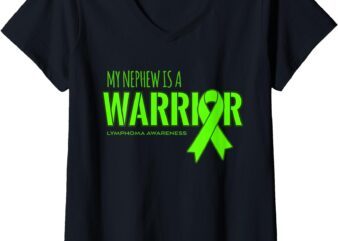 Womens Lymphoma Cancer Awareness Shirt_ My Nephew is a Warrior V-Neck T-Shirt