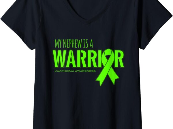 Womens lymphoma cancer awareness shirt_ my nephew is a warrior v-neck t-shirt