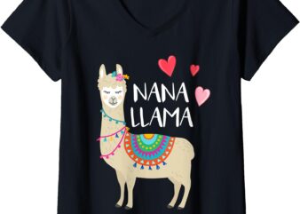 Womens Nana Llama Design Cute Love Llamas & Alpacas Gift Tee V-Neck T-Shirt