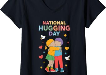 Womens National Hugging Day Celebration – Cute Kids Hugging Design V-Neck T-Shirt