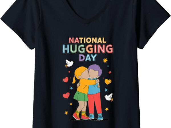 Womens national hugging day celebration – cute kids hugging design v-neck t-shirt