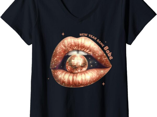 Womens new year same babe disco ball lip party lovers women girls v-neck t-shirt