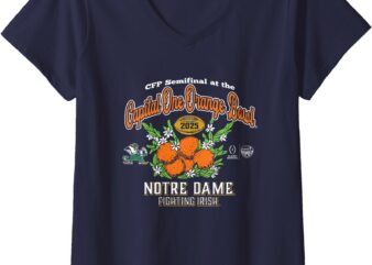 Womens Notre Dame Fighting Irish CFP Orange Bowl 2024-25 Navy V-Neck T-Shirt