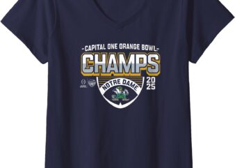 Womens Notre Dame Fighting Irish Orange Bowl Champs 2025 CFP Navy V-Neck T-Shirt