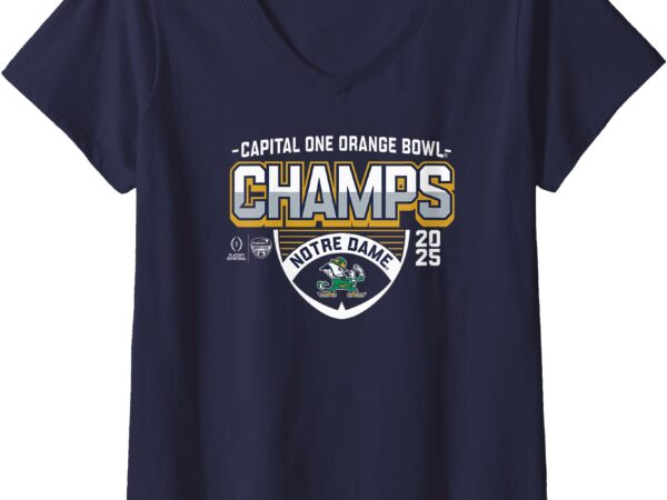 Womens notre dame fighting irish orange bowl champs 2025 cfp navy v-neck t-shirt