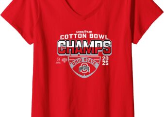 Womens Ohio State Buckeyes CFP Cotton Bowl Champs 2025 Icon Red V-Neck T-Shirt