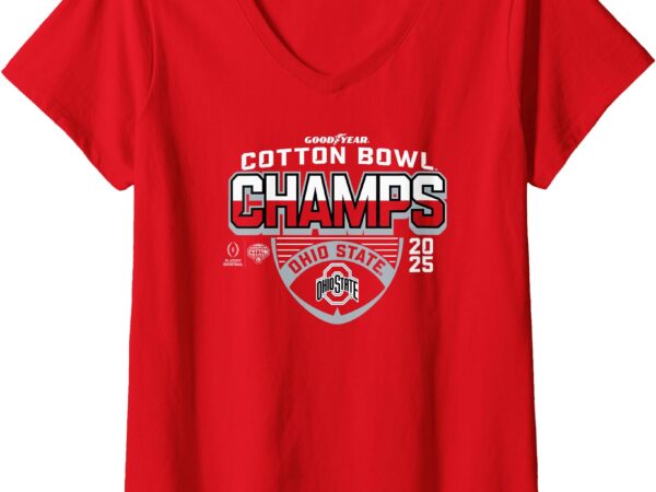 Womens ohio state buckeyes cfp cotton bowl champs 2025 icon red v-neck t-shirt