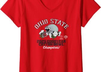 Womens Ohio State Buckeyes CFP Cotton Bowl Champs 2025 Red V-Neck T-Shirt