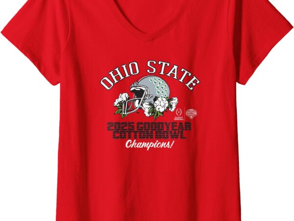 Womens ohio state buckeyes cfp cotton bowl champs 2025 red v-neck t-shirt