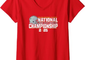 Womens Ohio State Buckeyes CFP National Championship 2025 Red V-Neck T-Shirt