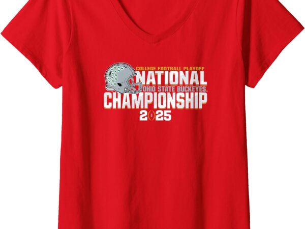 Womens ohio state buckeyes cfp national championship 2025 red v-neck t-shirt