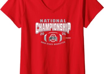 Womens Ohio State Buckeyes National Championship 2025 Football Red V-Neck T-Shirt