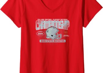 Womens Ohio State Buckeyes National Championship 2025 Helmet Red V-Neck T-Shirt