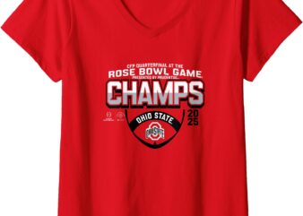 Womens Ohio State Buckeyes Rose Bowl Champs 2025 Icon Red V-Neck T-Shirt