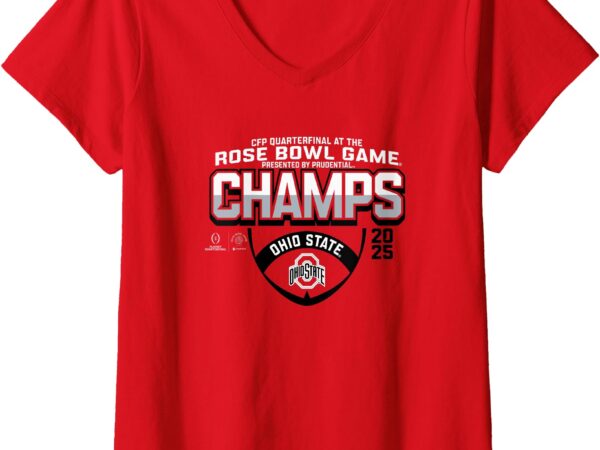 Womens ohio state buckeyes rose bowl champs 2025 icon red v-neck t-shirt