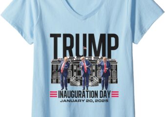 Womens Old Donald Trump Dance Inauguration Day 2025 47th USA Flag V-Neck T-Shirt