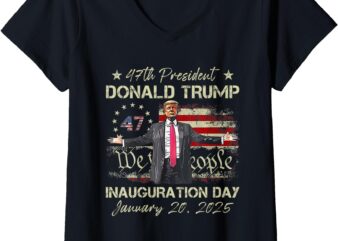 Womens President Donald Trump Inauguration Day 2025 American Flag V-Neck T-Shirt