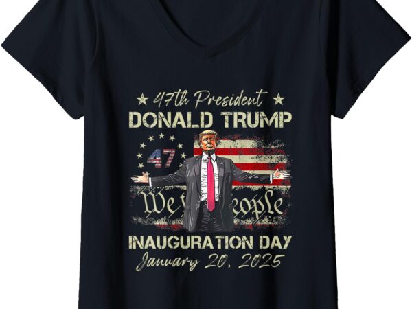 Womens president donald trump inauguration day 2025 american flag v-neck t-shirt