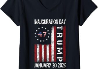 Womens President Donald Trump Inauguration Day 2025 Memorabilia Fla V-Neck T-Shirt