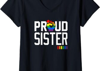 Womens Proud Sister Gay Pride Month LGBTQ V-Neck T-Shirt