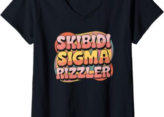 Womens Skibidi Sigma Rizzler Meme Funny Memes Brainrot Saying Rizz V-Neck T-Shirt