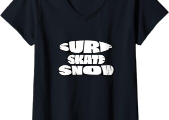 Womens Surf Skate Snow Board Word Graphic V-Neck T-Shirt