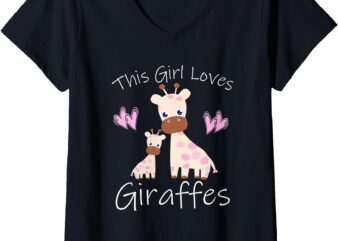 Womens THIS GIRL LOVES GIRAFFES Mom Baby Women Kids Toddler Mother V-Neck T-Shirt