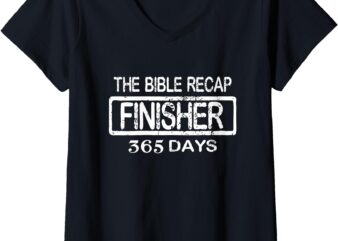 Womens The Bible Recap Finisher 365 Days with Jesus – Christian V-Neck T-Shirt