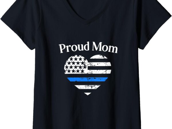 Womens thin blue line proud mom police officer mother family gift v-neck t-shirt