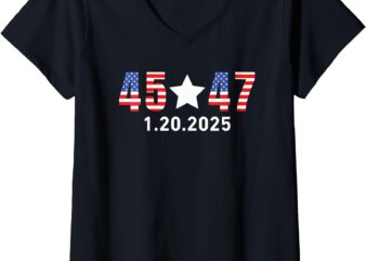 Womens Trump Inauguration Day 2025 45 47 American Flag White Star V-Neck T-Shirt