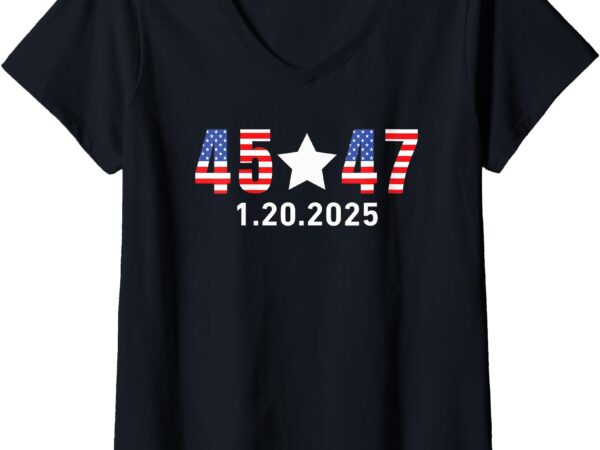 Womens trump inauguration day 2025 45 47 american flag white star v-neck t-shirt