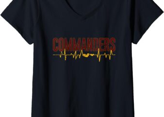 Womens Vintage Commanders’ Heart Beat Distressed Sports Spirit V-Neck T-Shirt