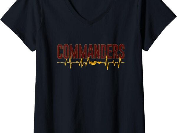 Womens vintage commanders’ heart beat distressed sports spirit v-neck t-shirt