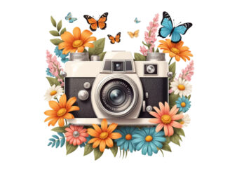 Colourful Photography Day Vintage Flower Camera t-shirt design