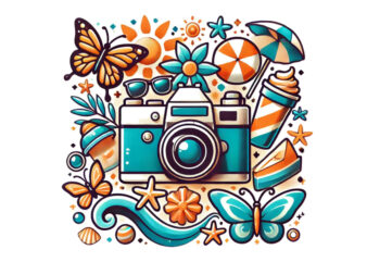 Trendy Photography Day Retro Floral Camera Graphics t-shirt design png & jpeg