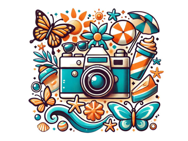 Trendy photography day retro floral camera graphics t-shirt design png & jpeg