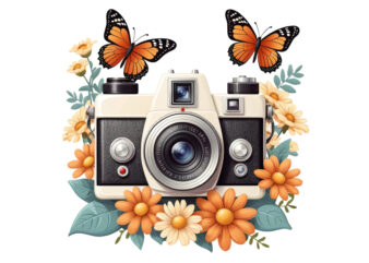 Trendy Photography Day Retro Floral Camera Graphics t-shirt design png & jpeg designs – download instantly for POD site