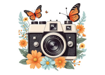 Colourful Photography Day Vintage Flower Camera t-shirt design download