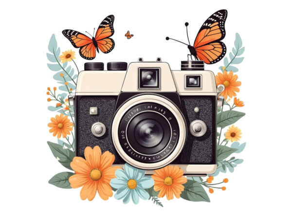 Colourful photography day vintage flower camera t-shirt design download