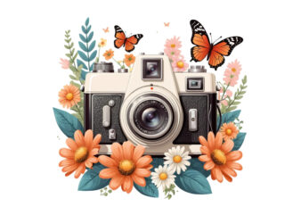 Photography Day Retro Floral Camera Graphics t-shirt design