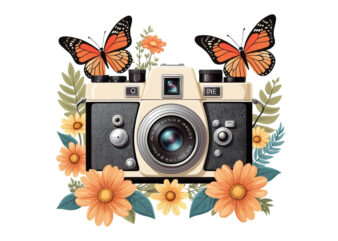 Photography Day Retro Floral Camera Graphics t-shirt design png & jpeg design