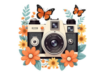 Colourful Photography Day Vintage Flower Camera t-shirt design