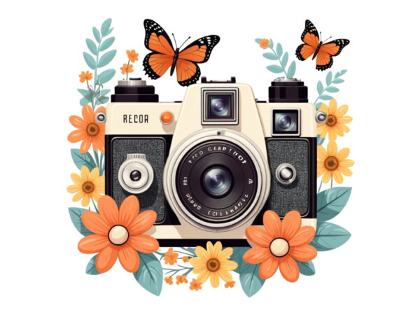 Colourful photography day vintage flower camera t-shirt design