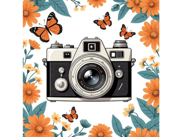 Trendy photography day retro floral camera graphics t-shirt