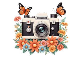 Colourful Photography Day Vintage Flower Camera t-shirt design